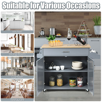 Kitchen Island Cart with Lockable Rubber Casters for Kitchen-Grey