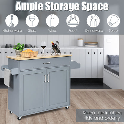 Kitchen Island Cart with Lockable Rubber Casters for Kitchen-Grey