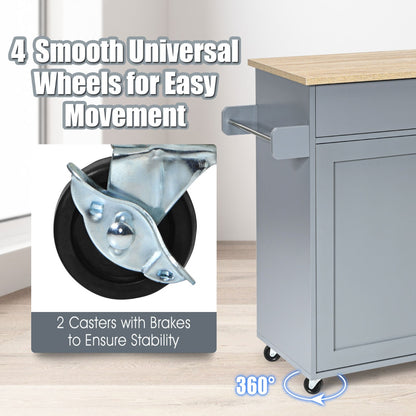 Kitchen Island Cart with Lockable Rubber Casters for Kitchen-Grey