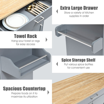 Kitchen Island Cart with Lockable Rubber Casters for Kitchen-Grey