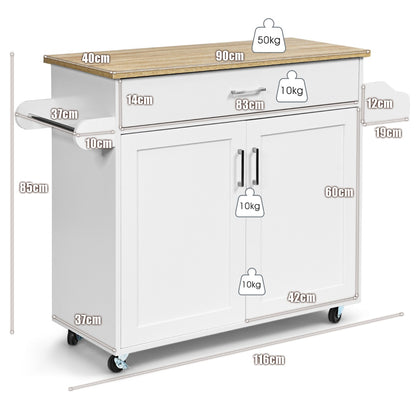 Portable Kitchen Island with Lockable Rubber Casters for Kitchen
