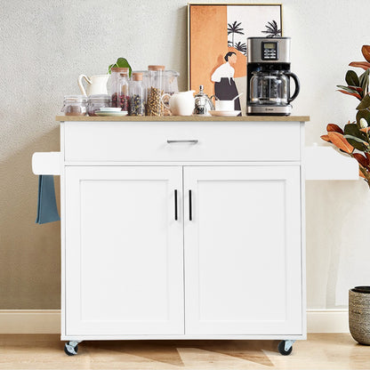 Portable Kitchen Island with Lockable Rubber Casters for Kitchen