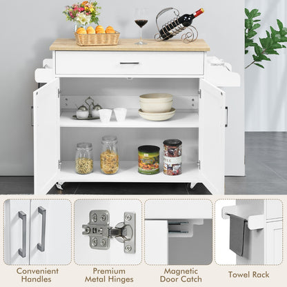 Portable Kitchen Island with Lockable Rubber Casters for Kitchen