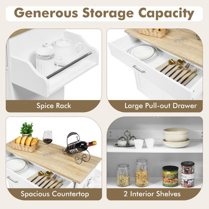 Portable Kitchen Island with Lockable Rubber Casters for Kitchen