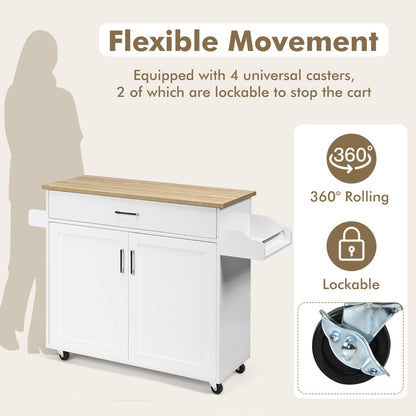 Portable Kitchen Island with Lockable Rubber Casters for Kitchen