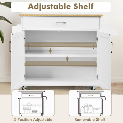 Portable Kitchen Island with Lockable Rubber Casters for Kitchen