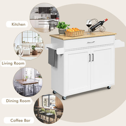 Portable Kitchen Island with Lockable Rubber Casters for Kitchen