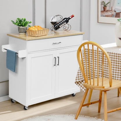 Portable Kitchen Island with Lockable Rubber Casters for Kitchen