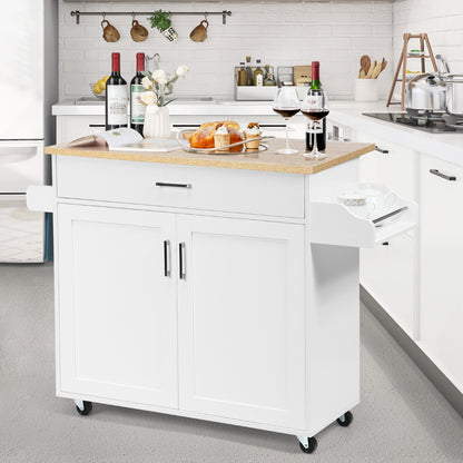 Portable Kitchen Island with Lockable Rubber Casters for Kitchen