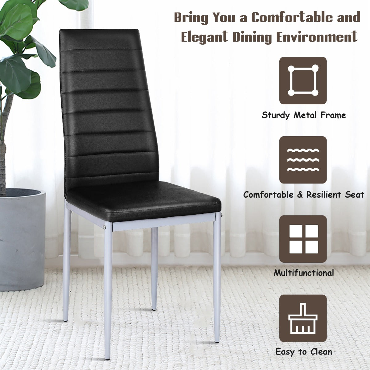Set of 4 Chairs with High Backrest for Dining Room/Restaurant-Black