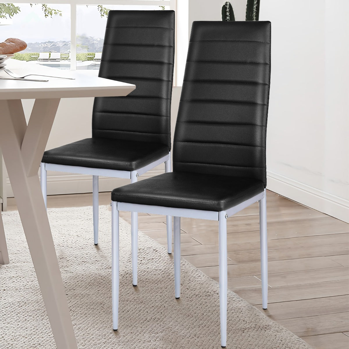 Set of 4 Chairs with High Backrest for Dining Room/Restaurant-Black