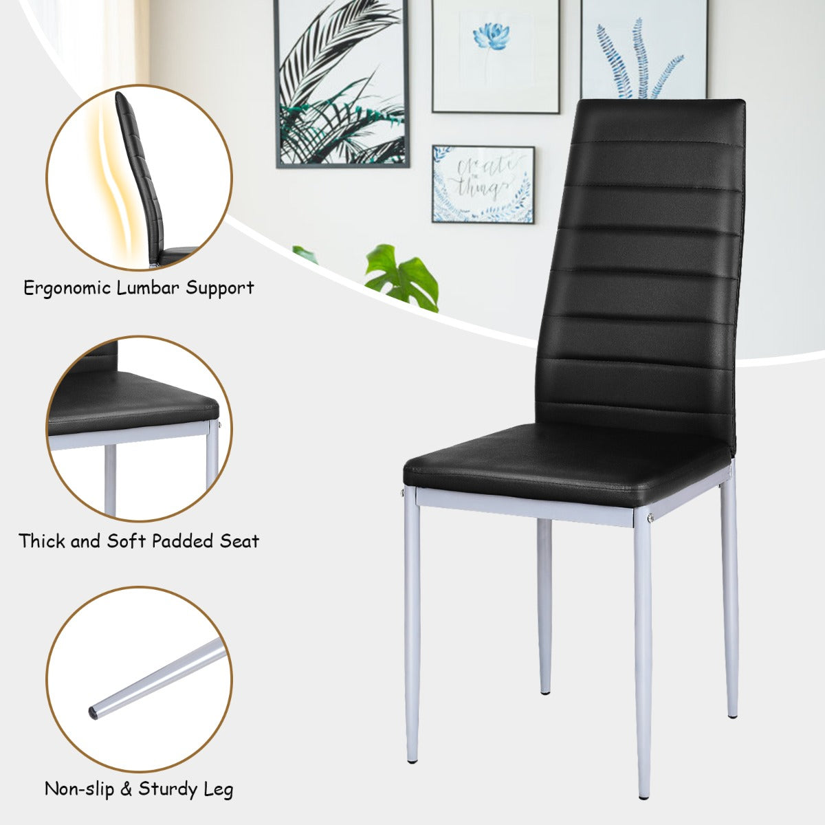Set of 4 Chairs with High Backrest for Dining Room/Restaurant-Black