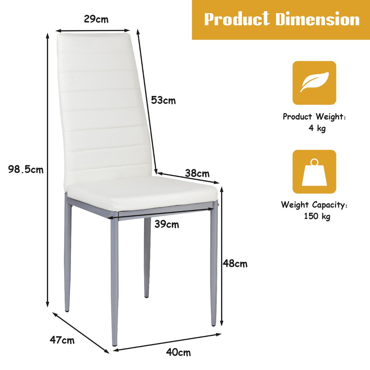 Set of 4 Chairs with High Backrest for Dining Room/Restaurant-White