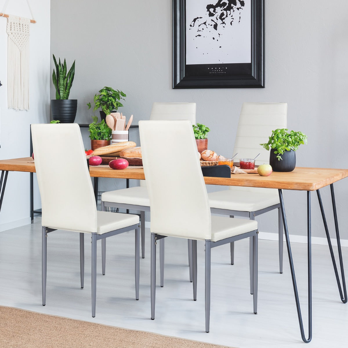 Set of 4 Chairs with High Backrest for Dining Room/Restaurant-White