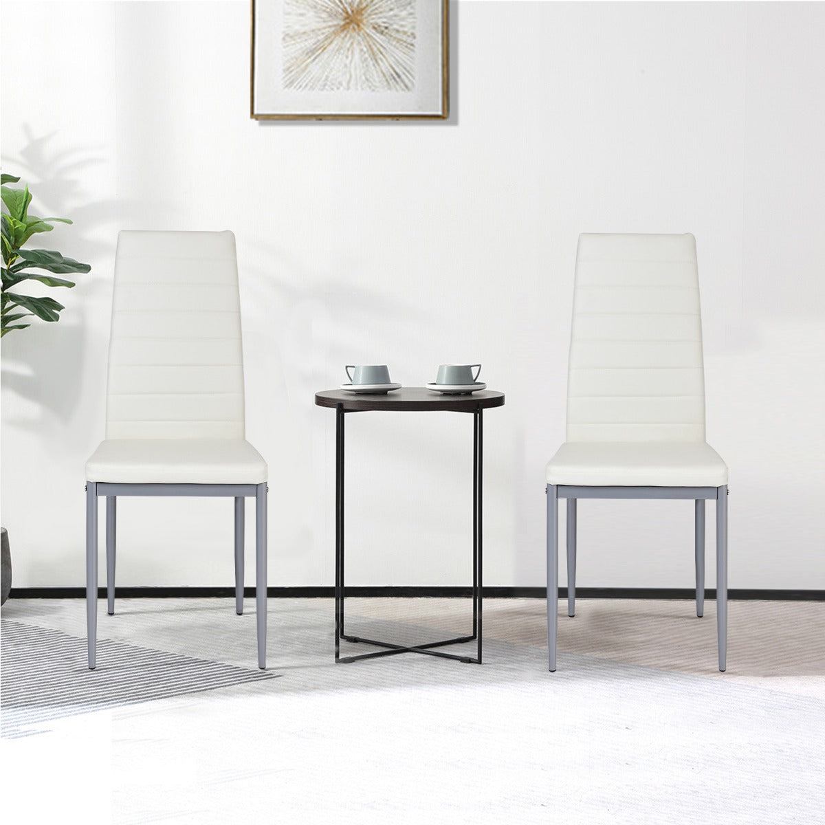 Set of 4 Chairs with High Backrest for Dining Room/Restaurant-White