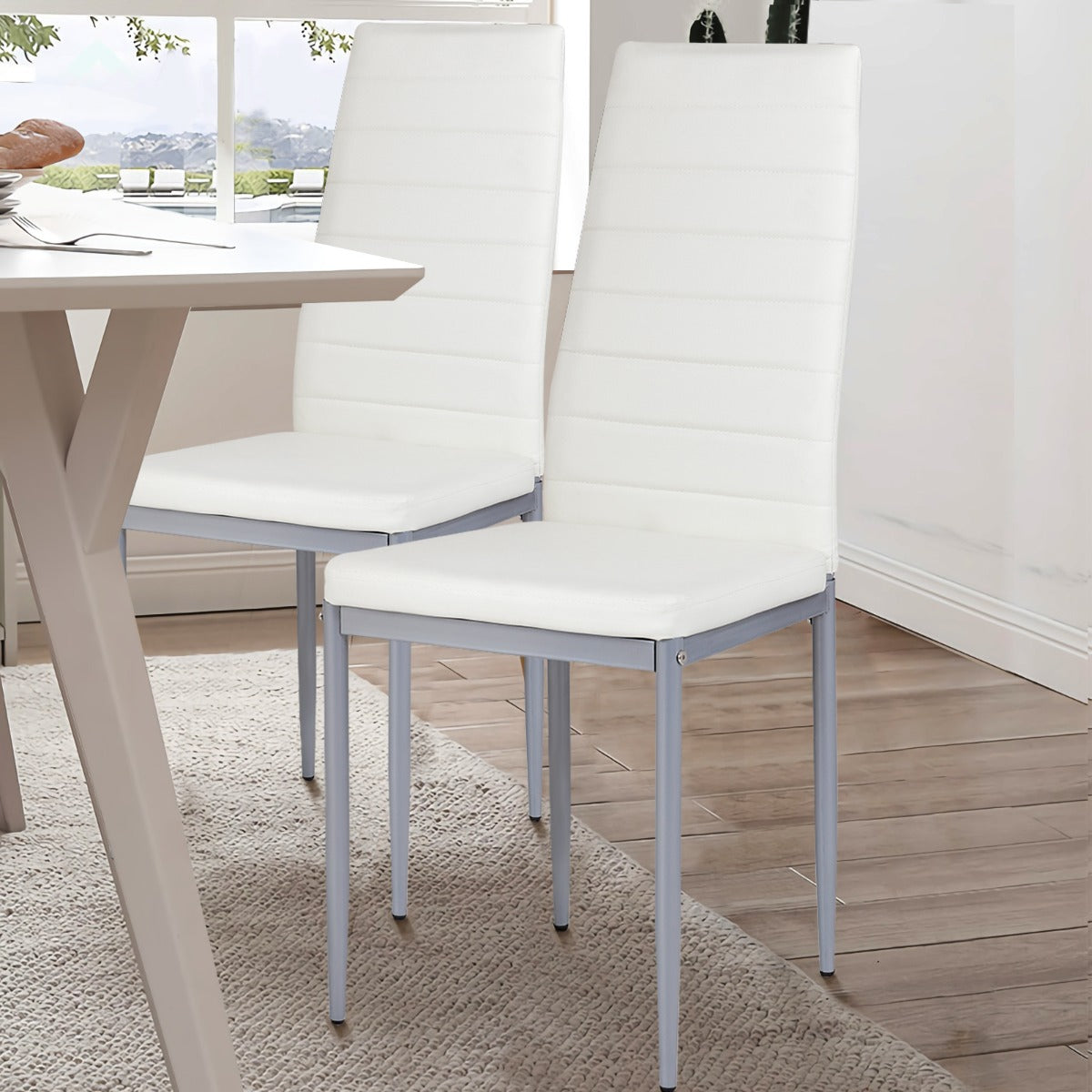 Set of 4 Chairs with High Backrest for Dining Room/Restaurant-White