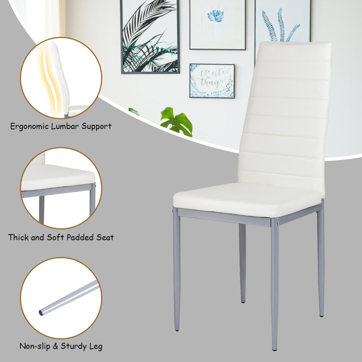 Set of 4 Chairs with High Backrest for Dining Room/Restaurant-White