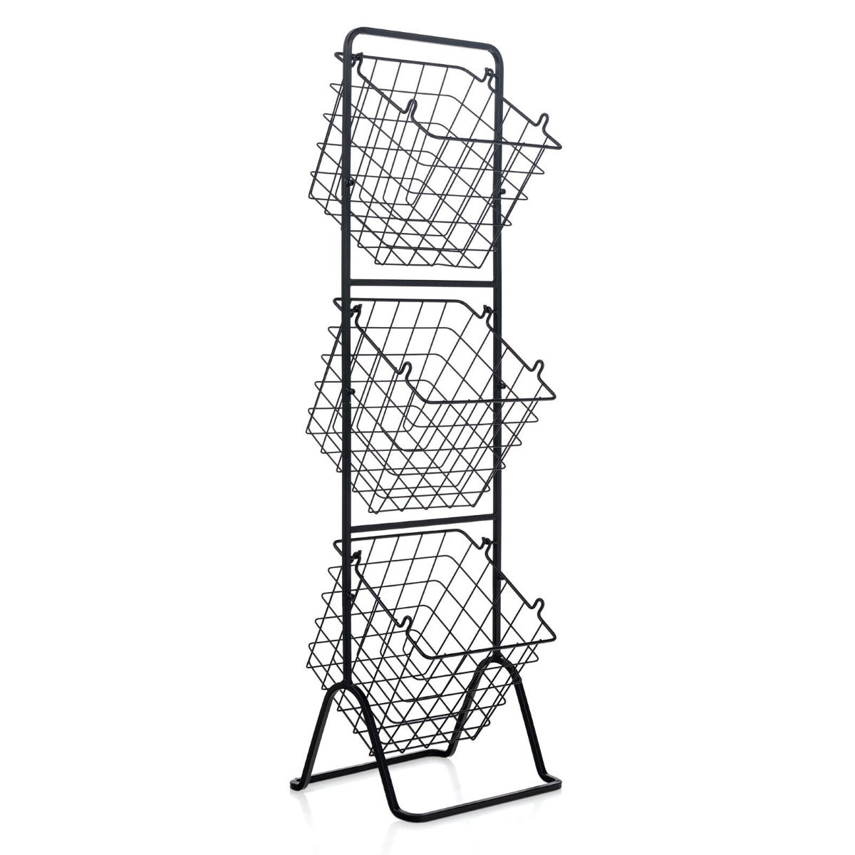3-Tier Height Adjustable Metal Fruit Basket Stand with Detachable Bowls