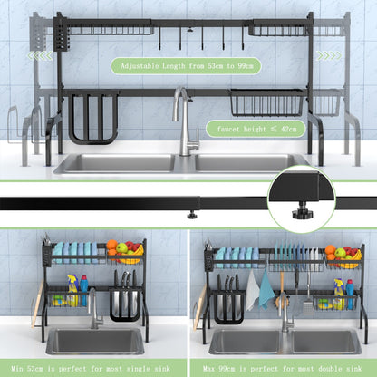 2-Tier Over Sink Adjustable Dish Drying Rack for Kitchen Counter Storage