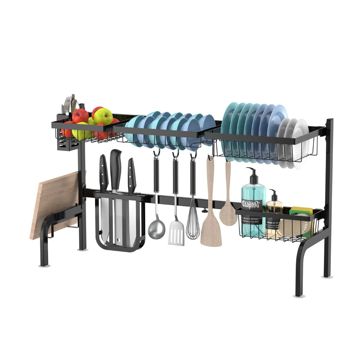2-Tier Over Sink Adjustable Dish Drying Rack for Kitchen Counter Storage