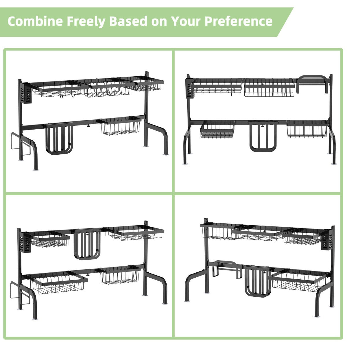2-Tier Over Sink Adjustable Dish Drying Rack for Kitchen Counter Storage