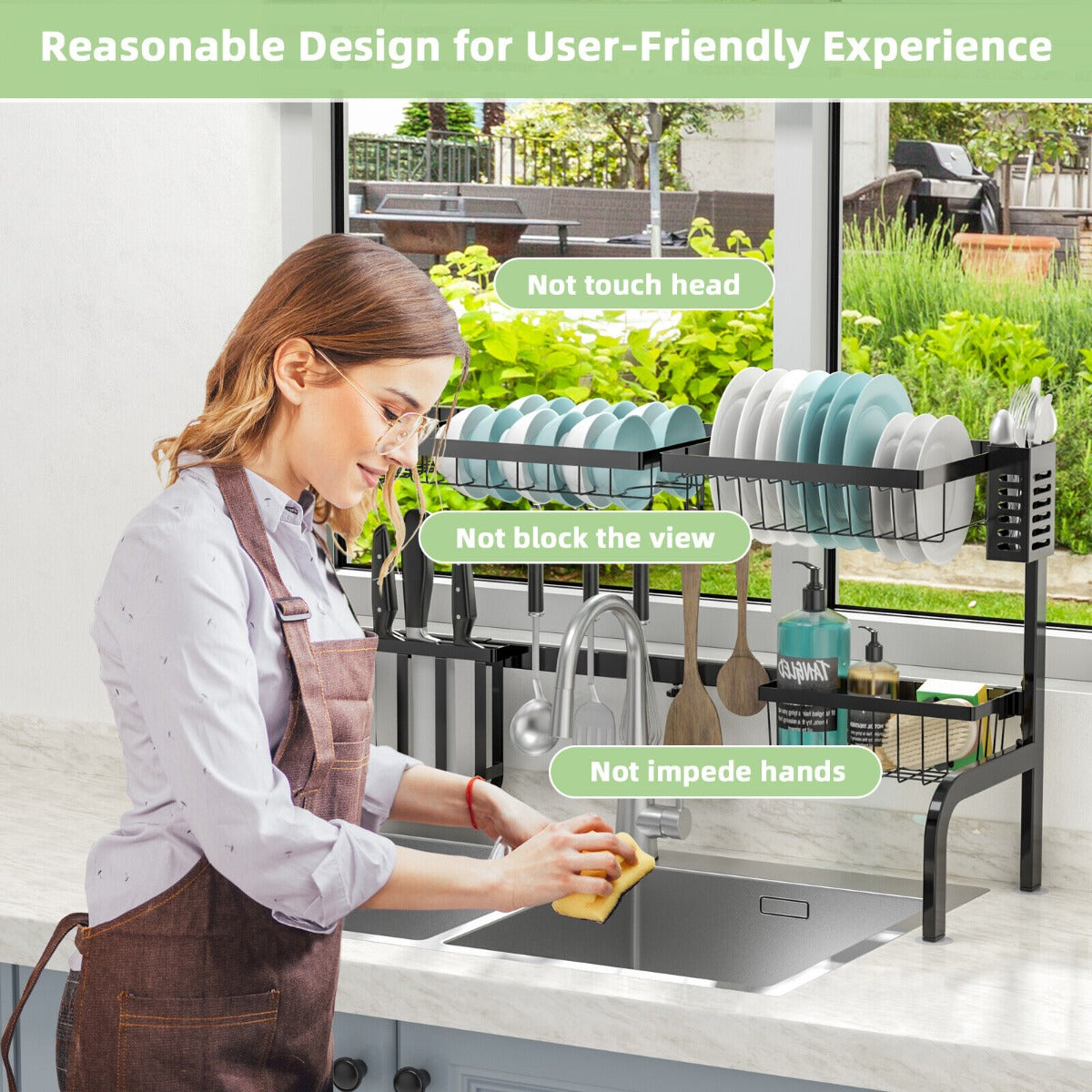 2-Tier Over Sink Adjustable Dish Drying Rack for Kitchen Counter Storage