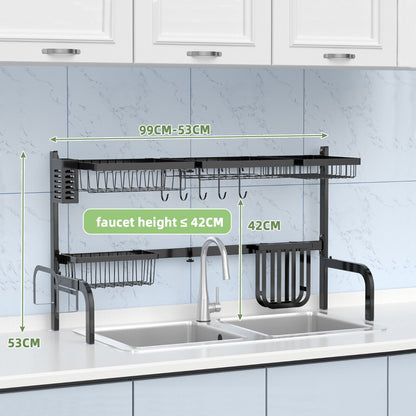 2-Tier Over Sink Adjustable Dish Drying Rack for Kitchen Counter Storage