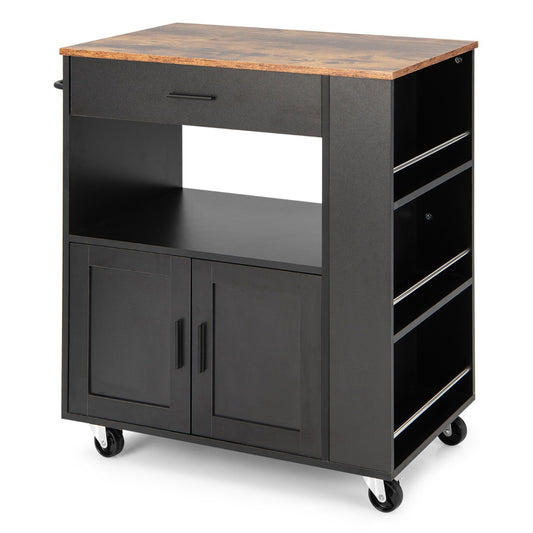 Costway Rolling Kitchen Serving Trolley with 3 Spice Racks for Kitchen-Black