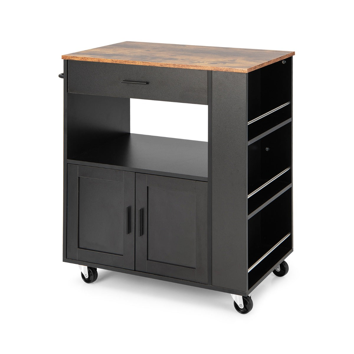 Costway Rolling Kitchen Serving Trolley with 3 Spice Racks for Kitchen-Black