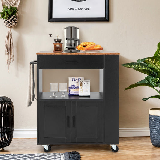 Costway Rolling Kitchen Serving Trolley with 3 Spice Racks for Kitchen-Black
