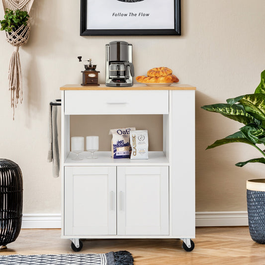 Costway Rolling Kitchen Serving Trolley with 3 Spice Racks for Kitchen-White