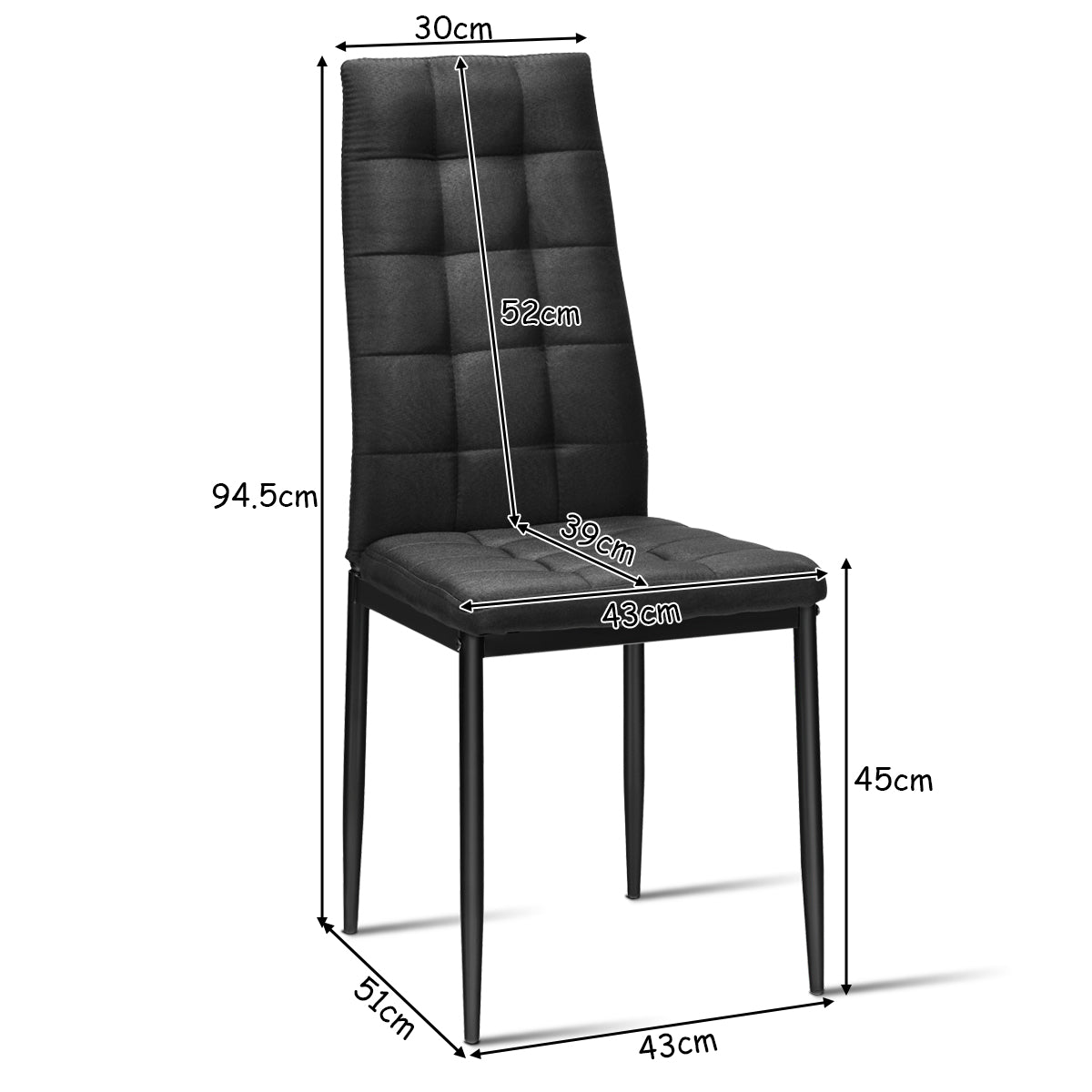 Set of 4 Kitchen Dining Side Chairs with Fabric Cushion & Metal Frame