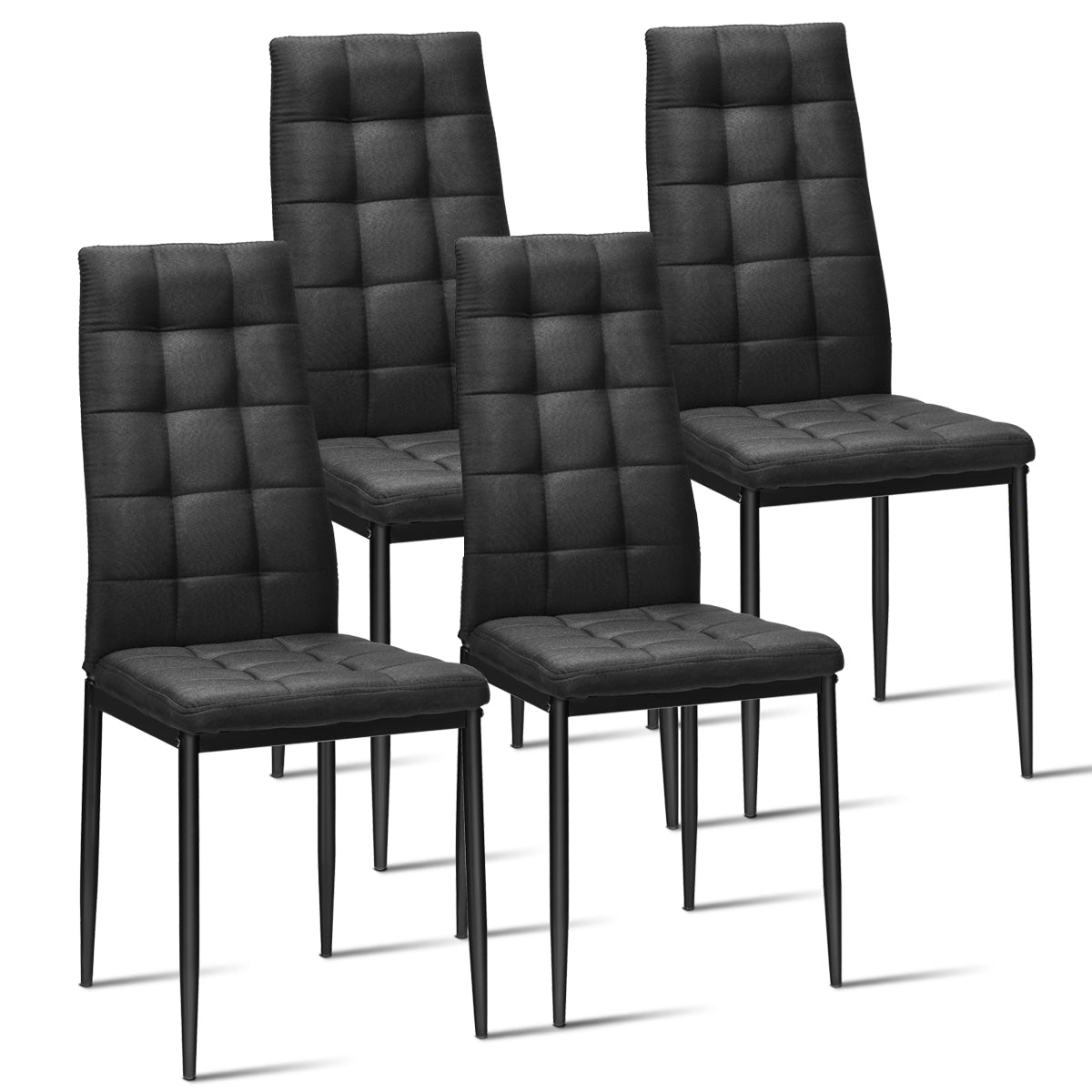 Set of 4 Kitchen Dining Side Chairs with Fabric Cushion & Metal Frame