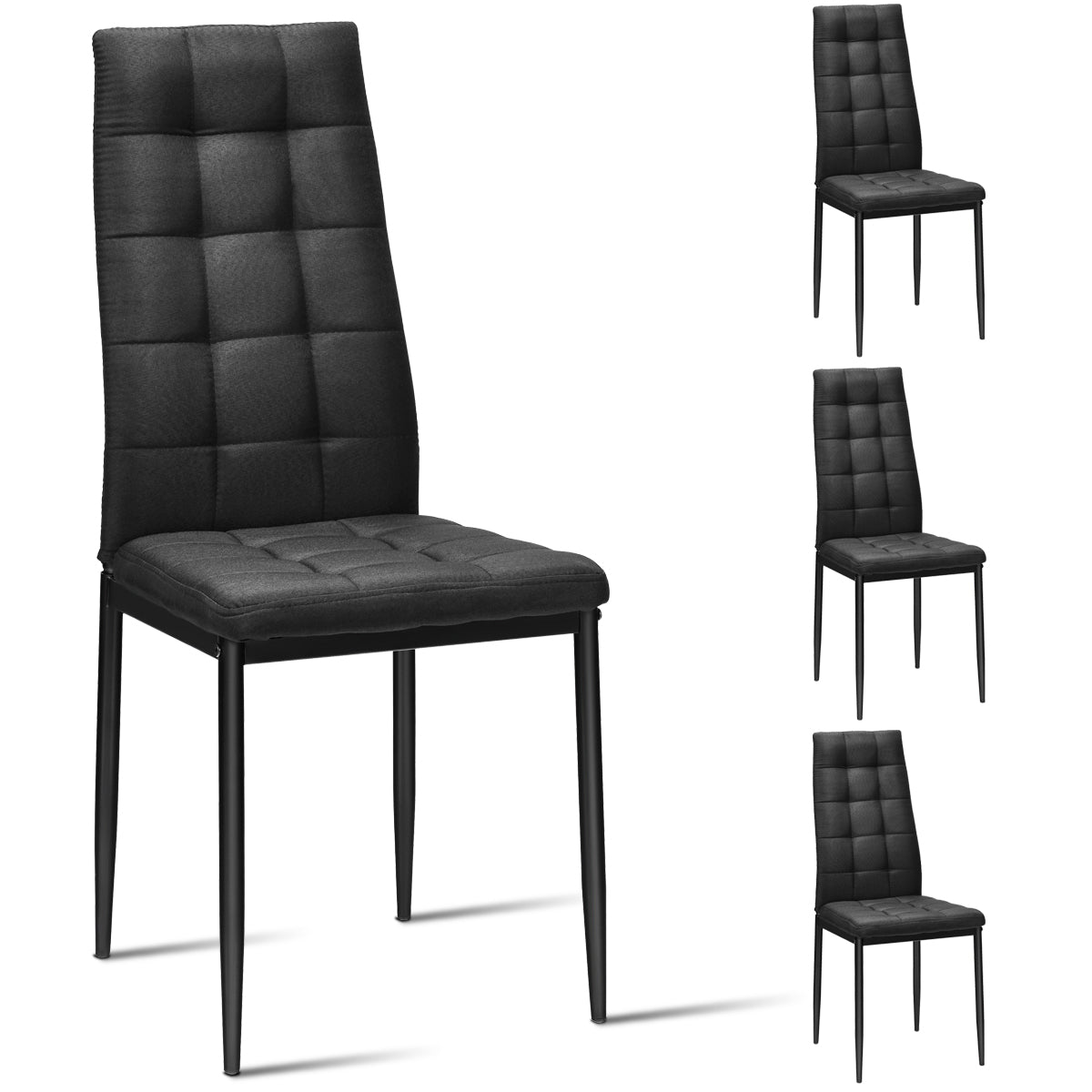 Set of 4 Kitchen Dining Side Chairs with Fabric Cushion & Metal Frame