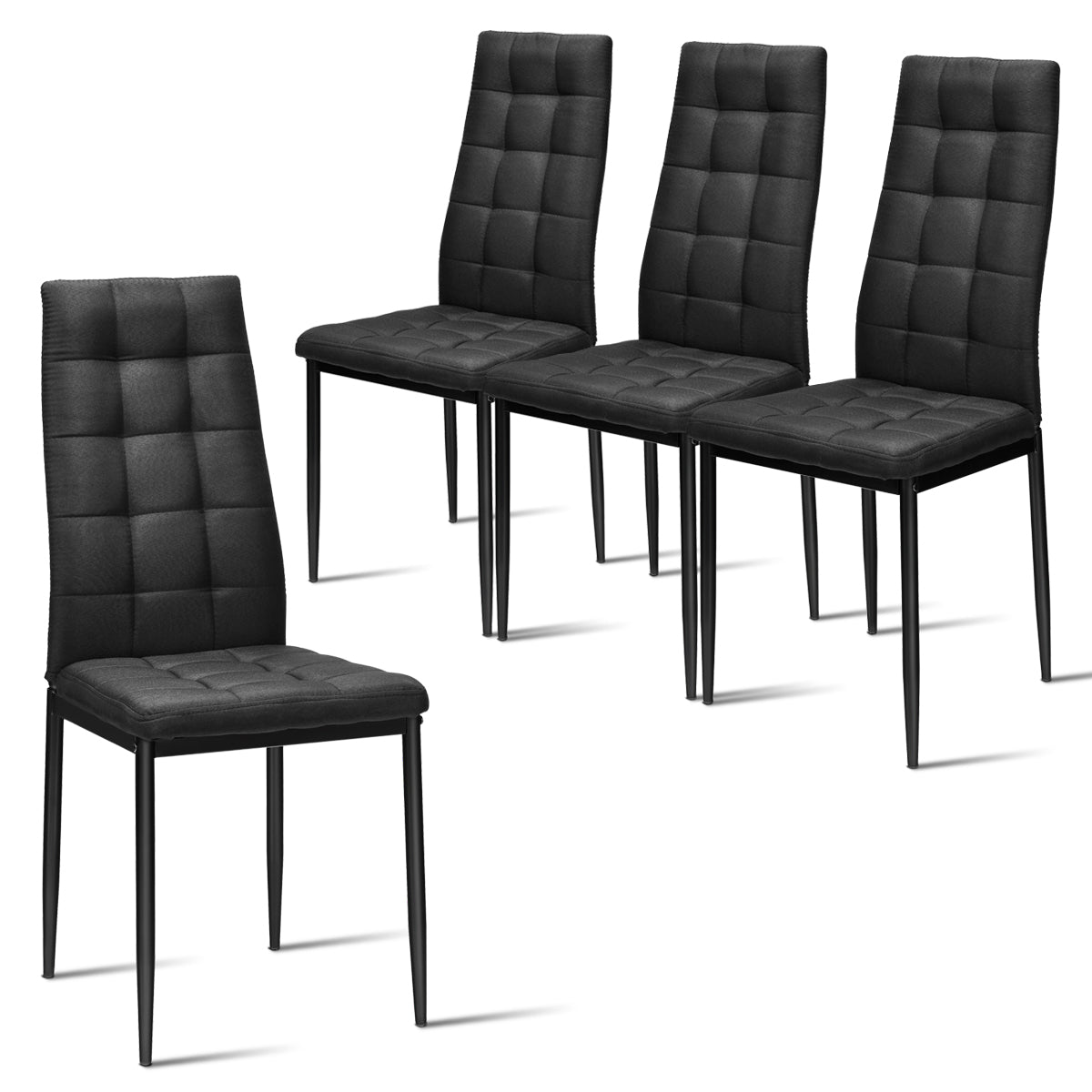 Set of 4 Kitchen Dining Side Chairs with Fabric Cushion & Metal Frame