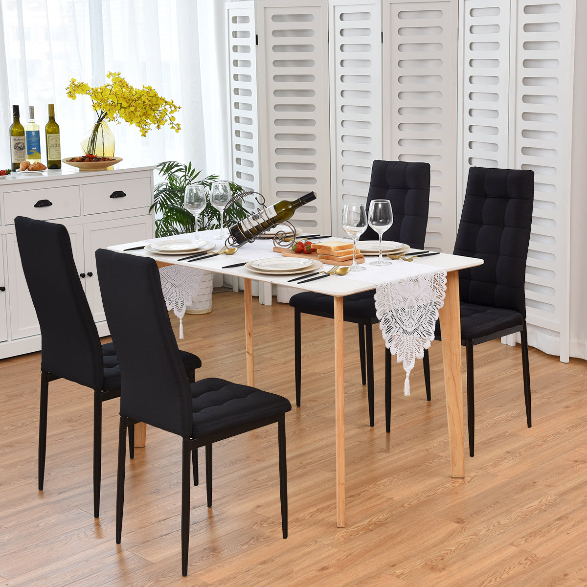 Set of 4 Kitchen Dining Side Chairs with Fabric Cushion & Metal Frame