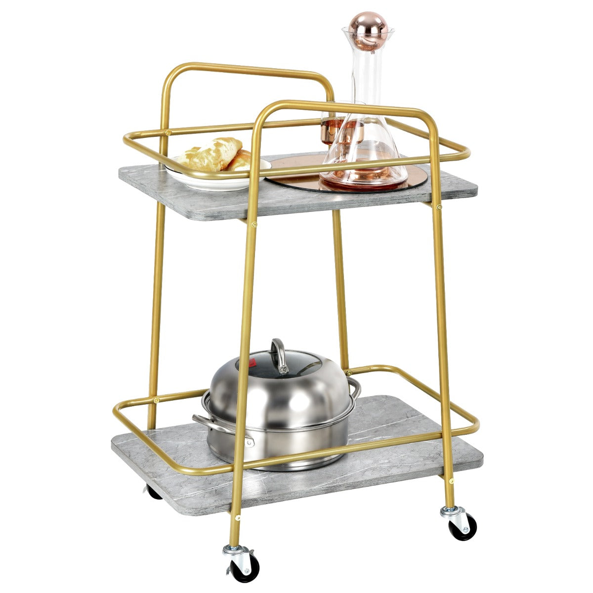 Costway 2-tier Kitchen Rolling Cart with Steel Frame and Lockable Casters