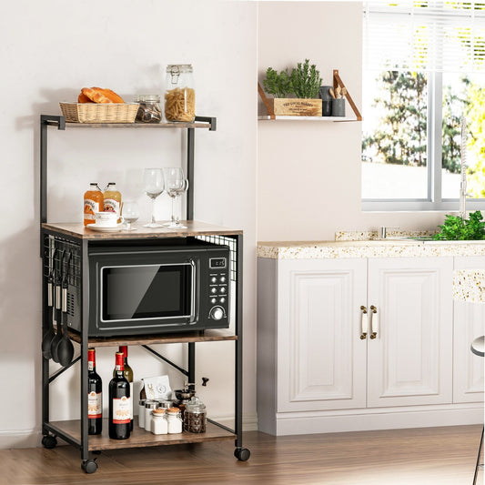 Costway 4-Tier Kitchen Baker’s Rack 4 Universal Wheels for Dining Room