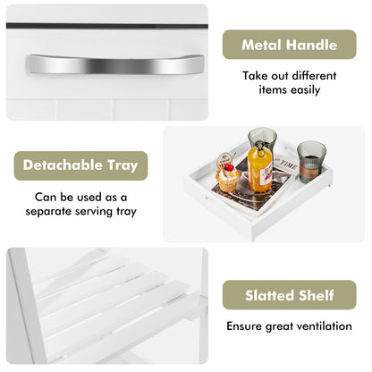 Kitchen Island with Rubber Wood Countertop &amp; Lockable Casters-White