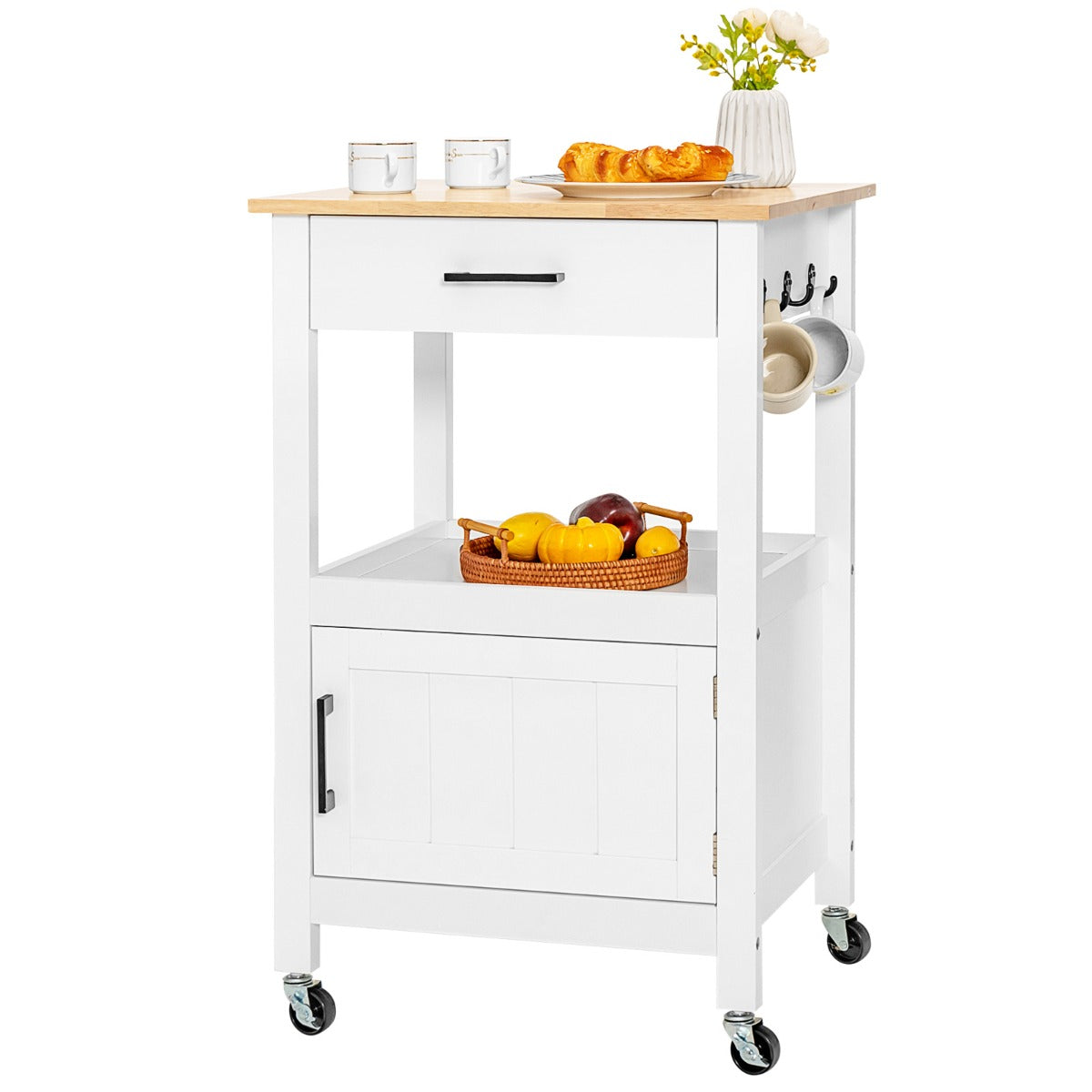 Kitchen Island Cart with 4 Flexible Universal Wheels White