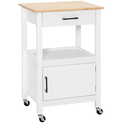 Kitchen Island Cart with 4 Flexible Universal Wheels White