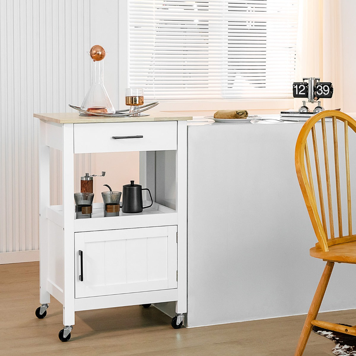 Kitchen Island Cart with 4 Flexible Universal Wheels White