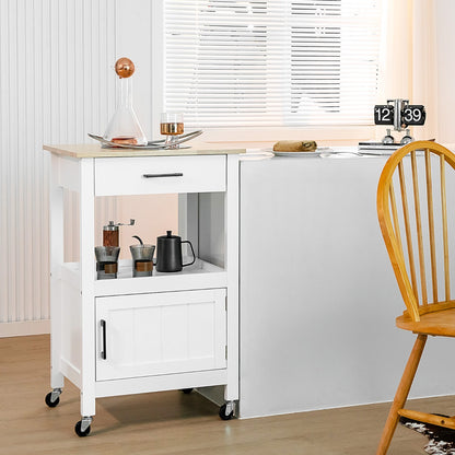 Kitchen Island Cart with 4 Flexible Universal Wheels White