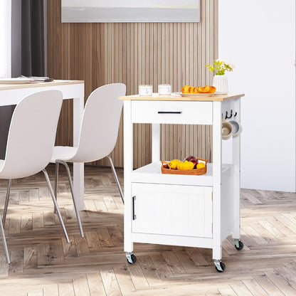Kitchen Island Cart with 4 Flexible Universal Wheels White