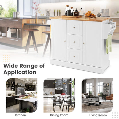 Large Mobile Kitchen Island Cart with Adjustable Shelves for Kitchen/Dinning Room-White