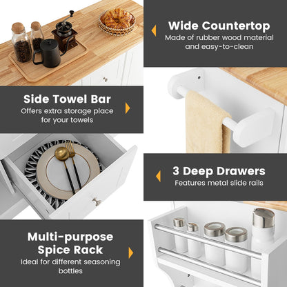 Large Mobile Kitchen Island Cart with Adjustable Shelves for Kitchen/Dinning Room-White