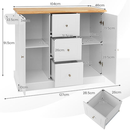 Large Mobile Kitchen Island Cart with Adjustable Shelves for Kitchen/Dinning Room-White