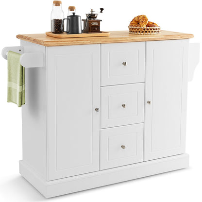 Large Mobile Kitchen Island Cart with Adjustable Shelves for Kitchen/Dinning Room-White