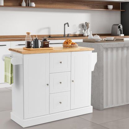 Large Mobile Kitchen Island Cart with Adjustable Shelves for Kitchen/Dinning Room-White