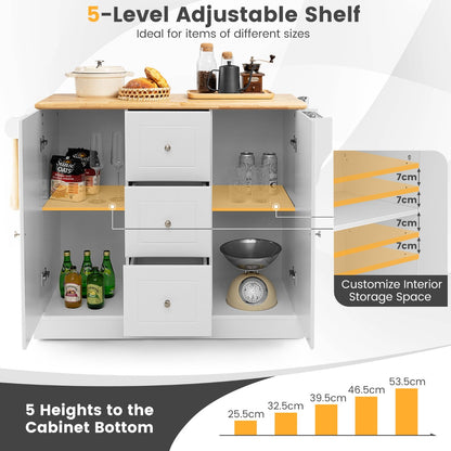 Large Mobile Kitchen Island Cart with Adjustable Shelves for Kitchen/Dinning Room-White